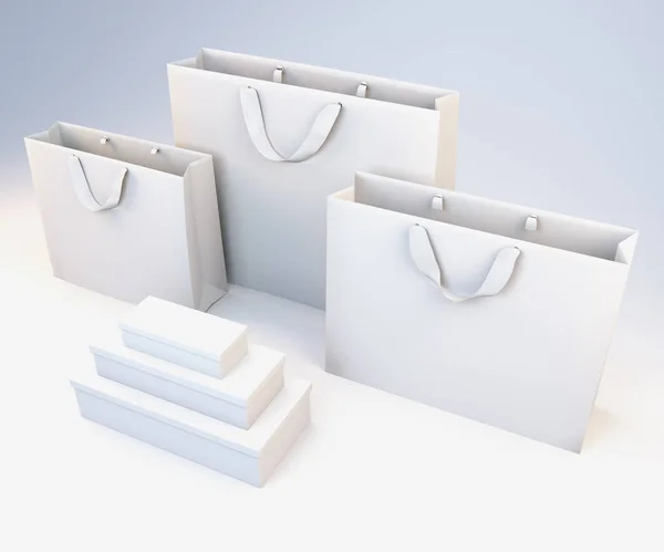 Bílé Nákupní Tašky Boxy Abstraktní Stylu Obrázek — Stock fotografie