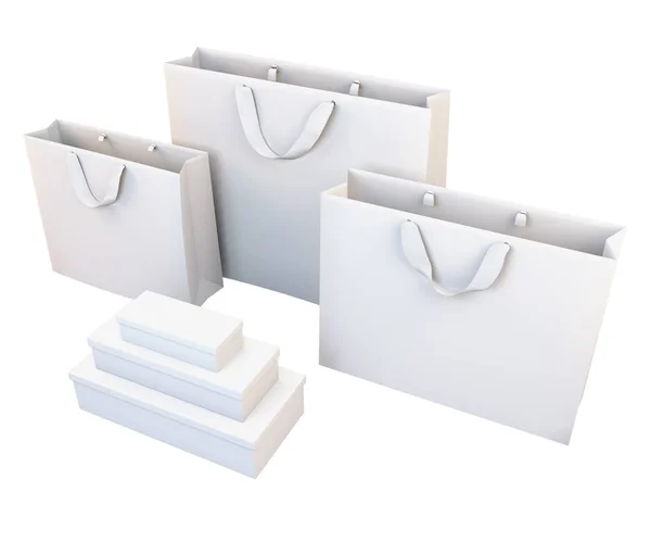 Isolated White Shopping Bags Boxes Abstract Style Illustration — Stock Photo, Image