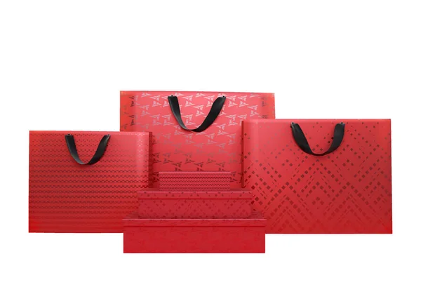 Alışveriş Çanta Kutular Kırmızı Renklerde Izole Çizim — Stok fotoğraf