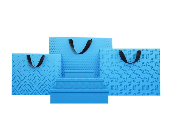 孤立したショッピング バッグや青の色のボックス イラストレーション — ストック写真