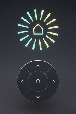 Akıllı ev kavramı. Akıllı ev sistemi kontrol paneli. 3D çizim.