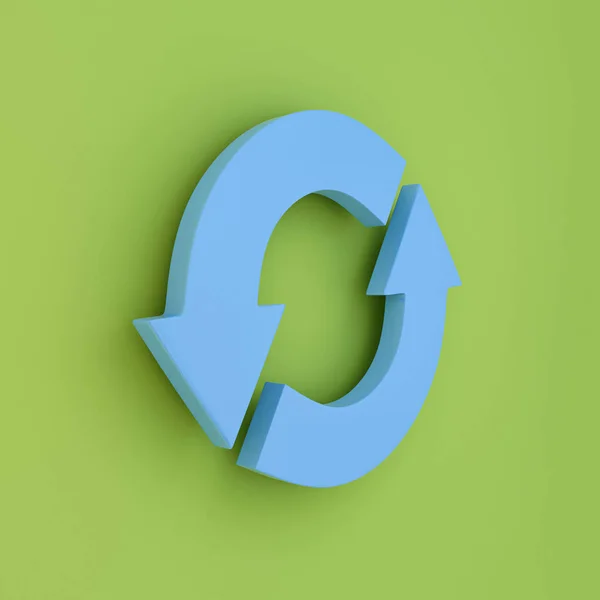Blue recycle symbol on green background. 3D illustration.