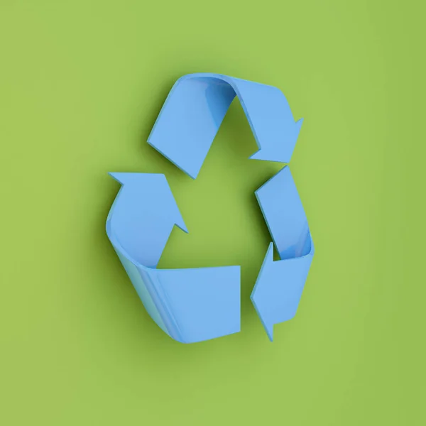 Symbole Bleu Recyclage Sur Fond Vert Illustration — Photo