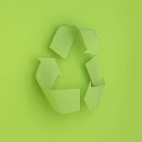 Green recycle symbol on green background. 3D illustration.
