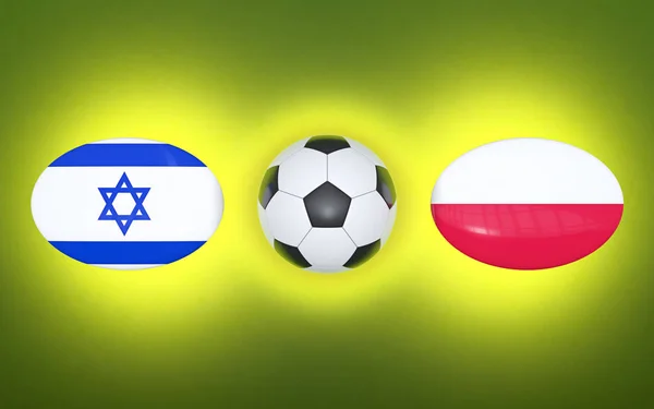 European Football Championship 2020. Schedule for football matches Israel - Poland. Flags of countries and soccer ball. 3D illustration.