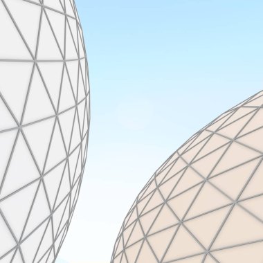 Modern tarzı binada gün güneş tarafından aydınlatılmış. Beyaz kubbeleri. 3D çizim.