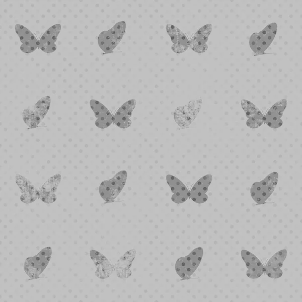 Seamless abstract pattern of butterflies. Texture in grey colors.