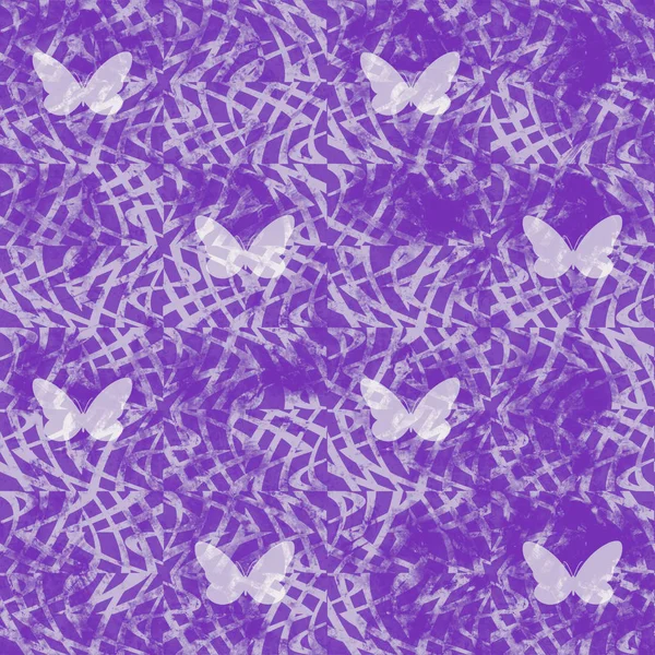 Seamless abstract pattern of butterflies. Texture in violet and white colors.