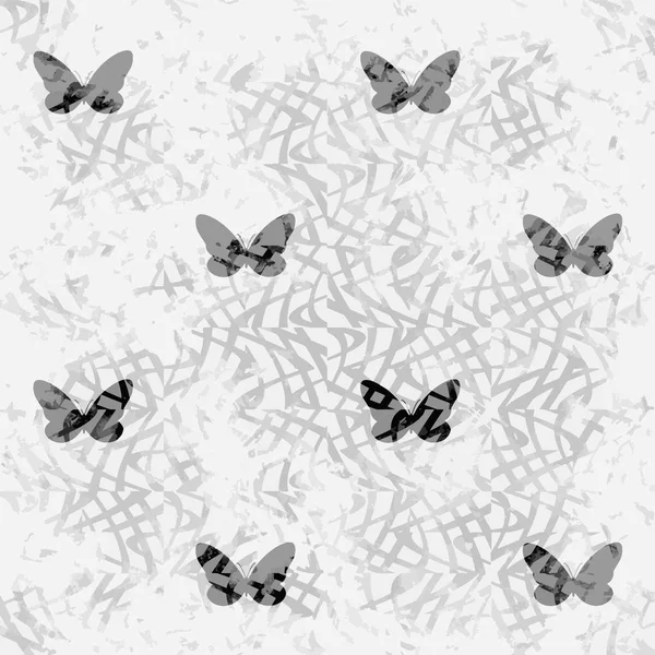 Abstraktes Muster Von Schmetterlingen Nahtlose Schwarz Weiße Textur — Stockvektor