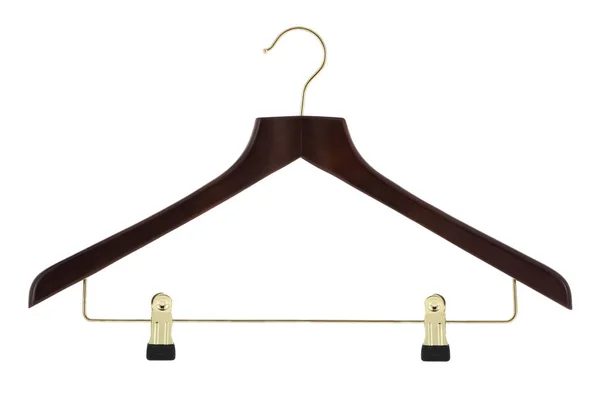 Dark Ood Clothes Hanger Gold Colored Metal Pants Skirt Hanger — Stock Photo, Image