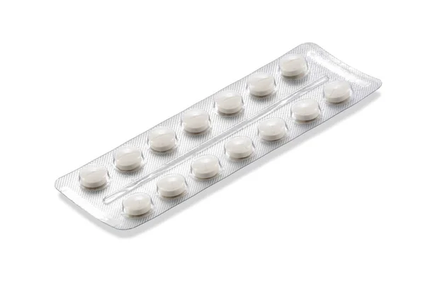 Opakowanie Tabletek Białym Tle Białym Ścieżką Przycinającą — Zdjęcie stockowe