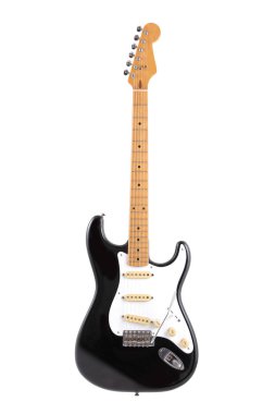 Vintage siyah beyaz elektrik gitar c ile beyaz izole