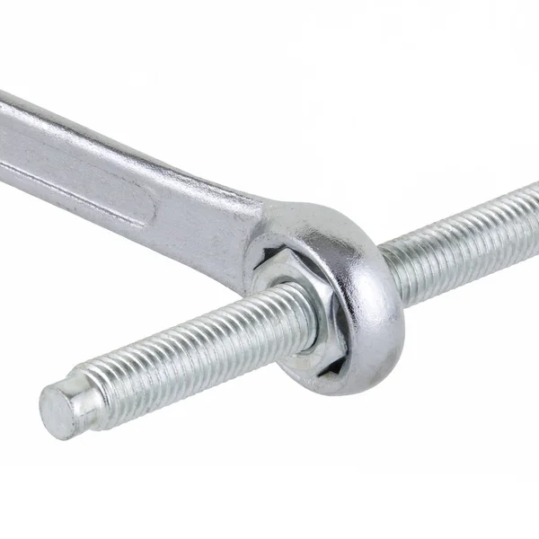 Ring spanner box end wrench with nut and bolt — Stock Photo, Image