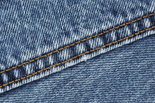 Denim jeans costura ponto duplo close up azul — Fotografia de Stock