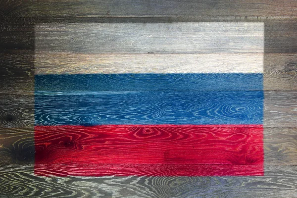 Una Bandiera Della Federazione Russa Sfondo Texture Legno — Foto Stock