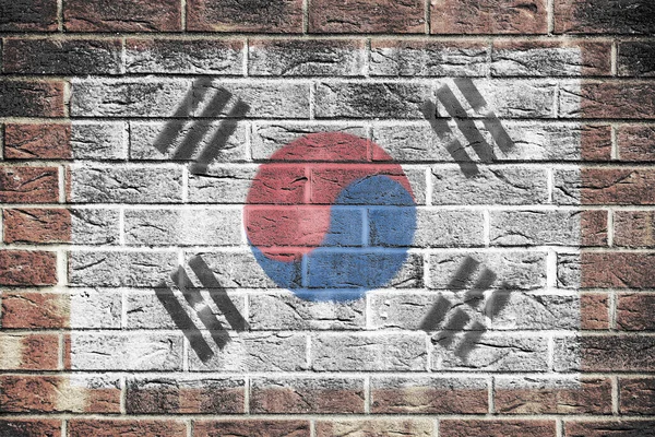 Una Bandiera Della Corea Del Sud Sul Muro Mattoni Backgroun — Foto Stock