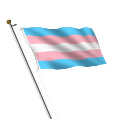 Transseksüel gurur bayrak direği beyaz üzerine beyaz, kırpma yolu mavi, pembe çizgiler.