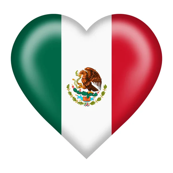 Mexico flag heart button isolated on white with clipping path 3d illustration — Stock Photo, Image