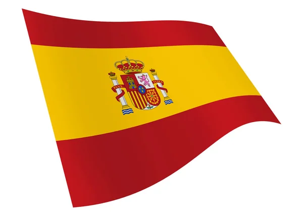 Spanien schwenkt Flagge Grafik isoliert auf weiß mit Clipping Pfad 3d Illustration rotes gelbes Wappen — Stockfoto