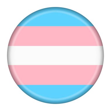 Transseksüel gurur bayrağı düğmesi kırpma yolu ile mavi beyaz pembe çizgili 3d illüstrasyon