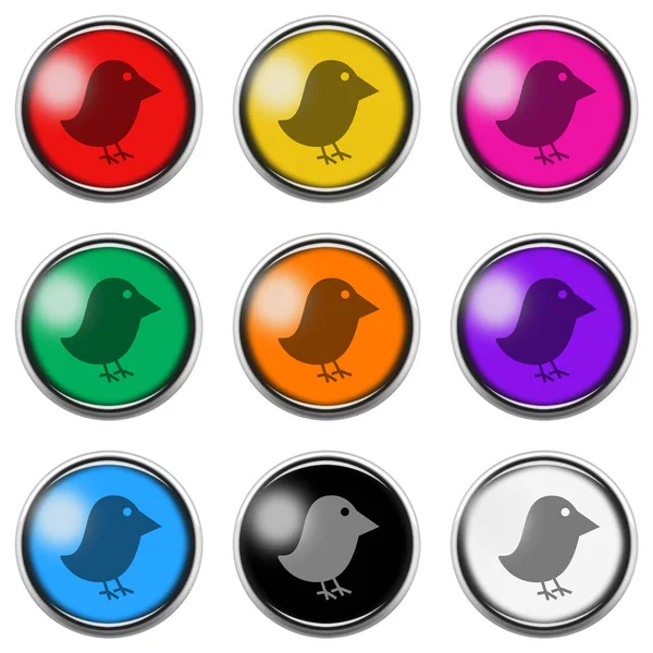 Ícone de botão de sinal de pássaro conjunto isolado no branco com recorte caminho ilustração 3d — Fotografia de Stock