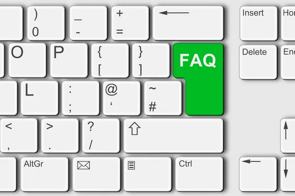 Preguntas frecuentes FAQ concepto PC ordenador teclado 3d ilustración verde — Foto de Stock