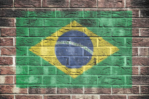 Brezilya bayrağı tuğla duvarın arkasında Verde e amarela — Stok fotoğraf