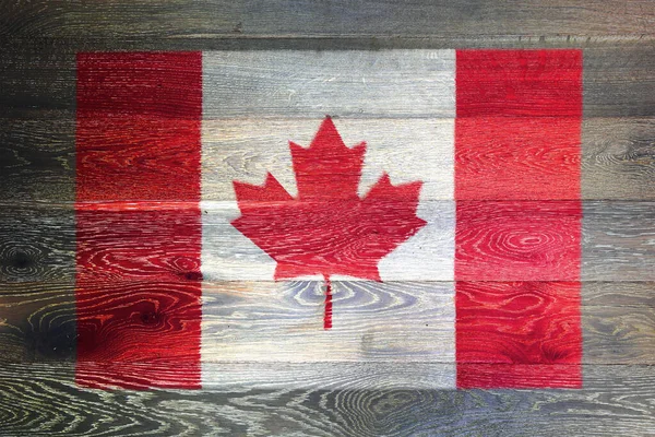 Bandera de Canadá sobre fondo rústico de madera vieja — Foto de Stock