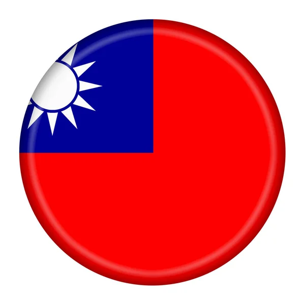 Кнопка флага Тайваня 3d иллюстрация с клиппингом путь Синее небо Белое Солнце Цельное Красная Земля — стоковое фото