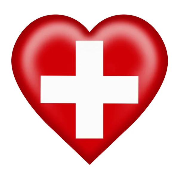 Szwajcaria flaga serca przycisk izolowany na białym z klipu ścieżki 3d ilustracja — Zdjęcie stockowe