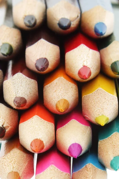 Lápices multicolores se cierran con enfoque diferencial —  Fotos de Stock