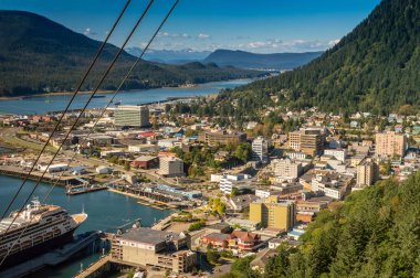 City of Juneau and cruise ship port from Mount Roberts tram. Juneau, Alaska, USA