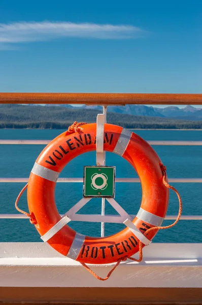 September 14, 2018 - Inside Passage, Alaska: Orange lifering on cruise ship. — Stock Photo, Image