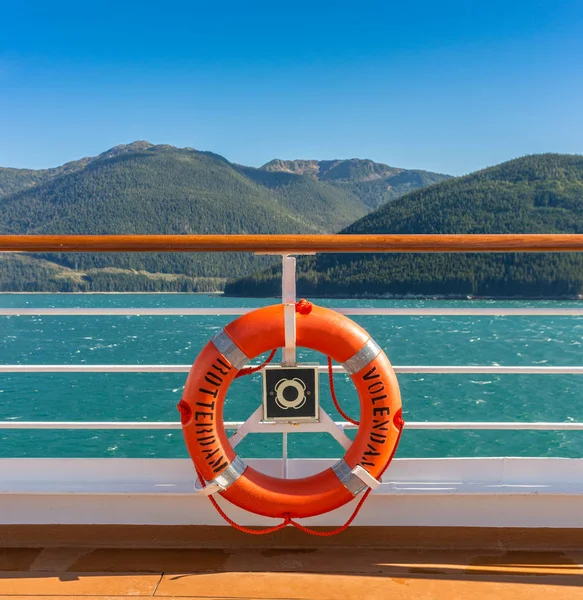 September 14, 2018 - Inside Passage, Alaska: Orange lifering on cruise ship. — Stock Photo, Image