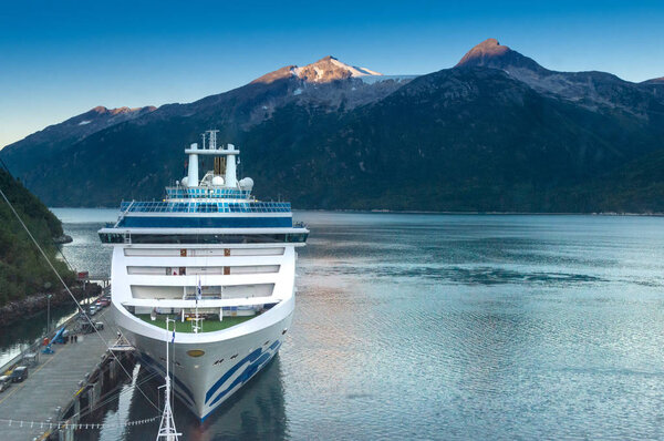 September 15, 2018 - Skagway, AK: A Princess Cruises ship docking in port.