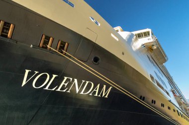 15 Eylül 2018 - Skagway, Ak: Hull ayrıntı iskele tarafında Volendam gemisi.