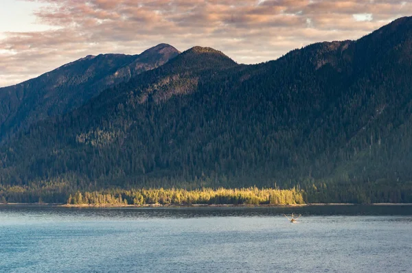 Pequeno troller de pesca, de manhã cedo no Estreito de Clarence perto de Ketchikan, Alasca . — Fotografia de Stock