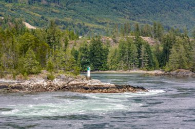 Yüksek gelgit de çalkantılı tehlikeli gelgit rapids, Skookumchuck Narrows, Bc, Kanada.
