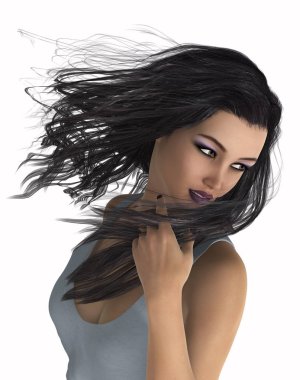 Beyaz arka plan üzerinde izole bir kız portresi. 3D çizim.