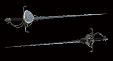 siyah arka plan üzerine ortaçağ kılıç 3D illüstrasyon izole.