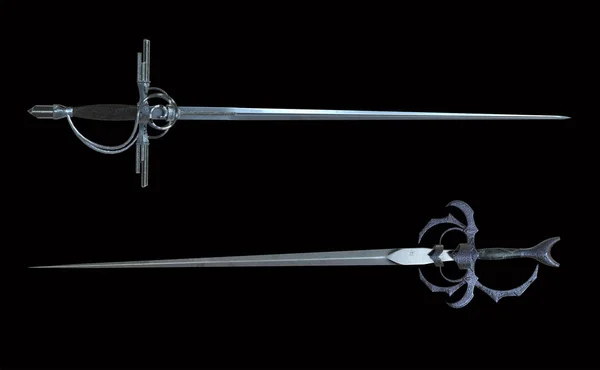 Ilustración Las Espadas Medievales Aisladas Sobre Fondo Negro — Foto de Stock