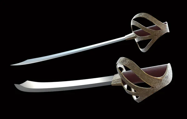 Illustration Der Mittelalterlichen Schwerter Isoliert Auf Schwarzem Hintergrund — Stockfoto