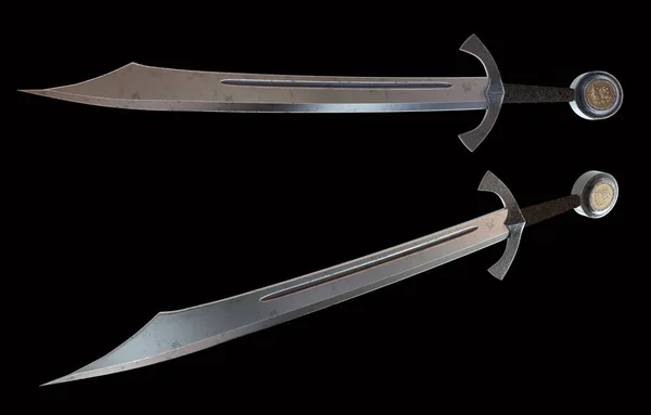Siyah Arka Plan Üzerine Ortaçağ Kılıç Illüstrasyon Izole — Stok fotoğraf