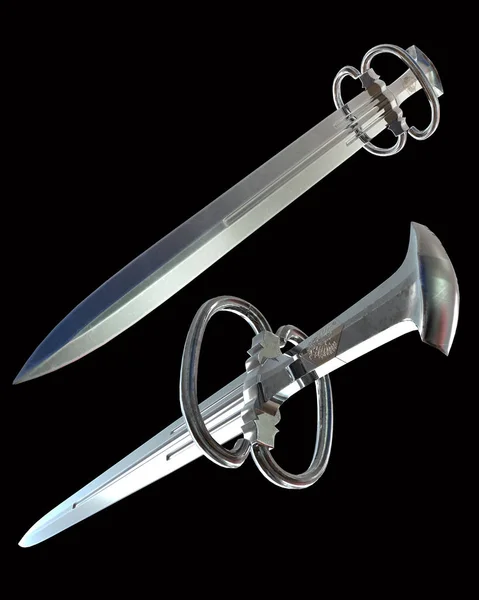 Die mittelalterlichen Schwerter isoliert auf schwarzem Hintergrund 3d Illustration — Stockfoto