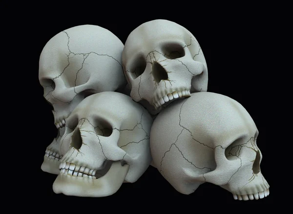 3d illustration.Pile of skulls on isolated background.