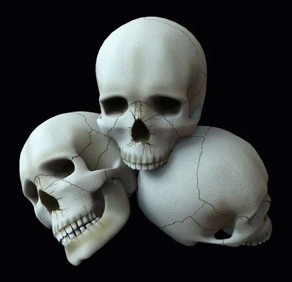 3d illustration.Pile of skulls on isolated background.