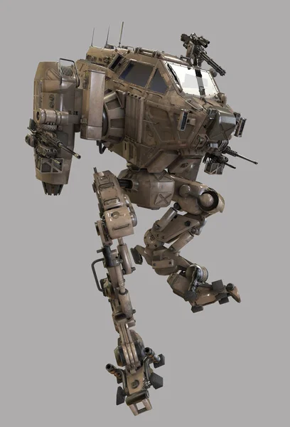 Militaire robot. 3D illustratie geïsoleerd op een grijze achtergrond. — Stockfoto