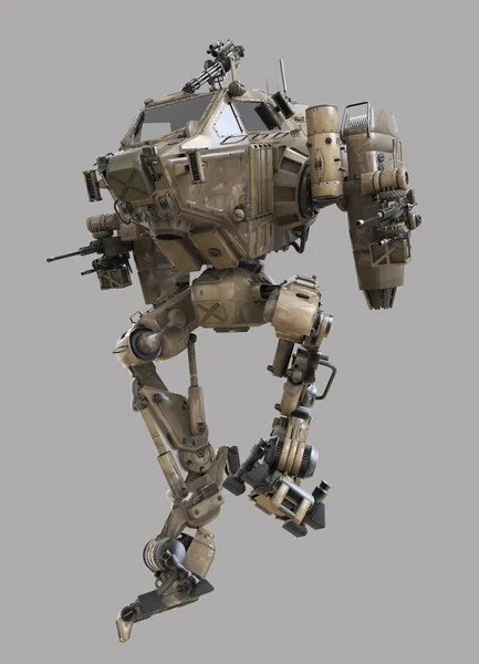 Militaire robot. 3D illustratie geïsoleerd op een grijze achtergrond. — Stockfoto