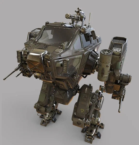 Robot militaire. Illustration 3D isolée sur fond gris . — Photo