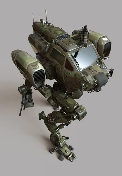 Wojskowych robotów. 3D ilustracja na białym tle na szarym tle. — Zdjęcie stockowe